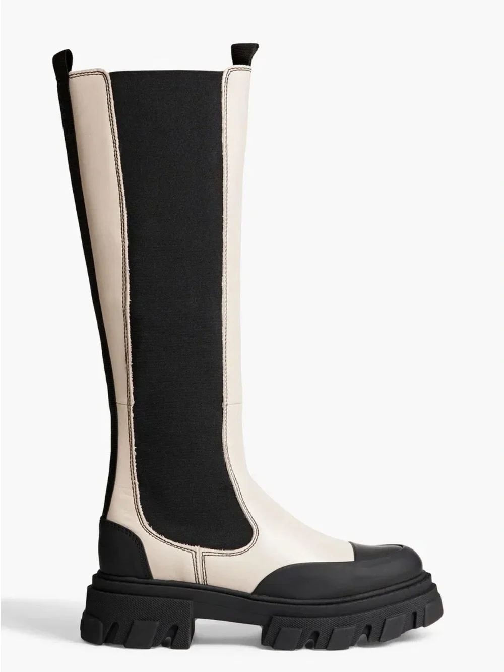 GANNI Off-White Leather Tall Chelsea Boots Knee High Ivory 40